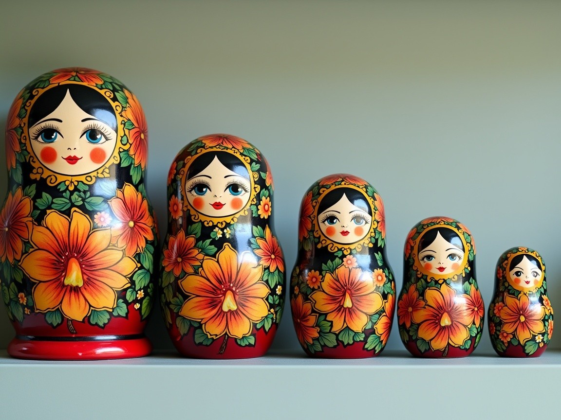 Traditional Russian Matryoshka Dolls in Vibrant Colors