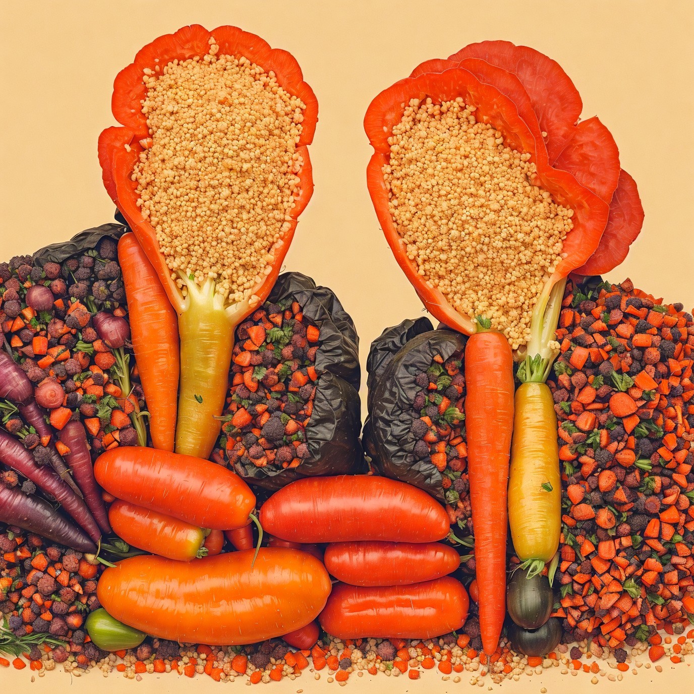 Vibrant Arrangement of Colorful Vegetables and Flowers