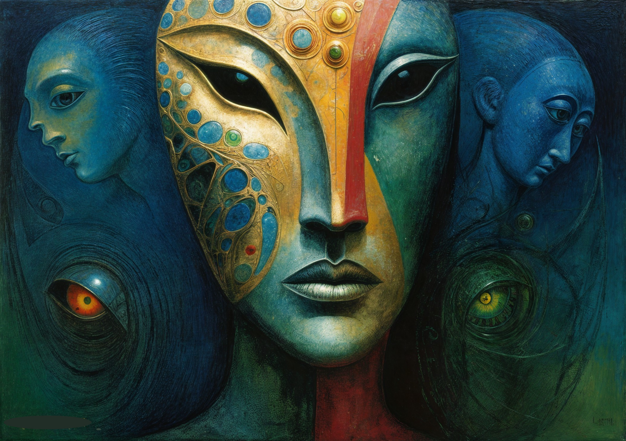 Stylized Face with Intricate Patterns and Colors