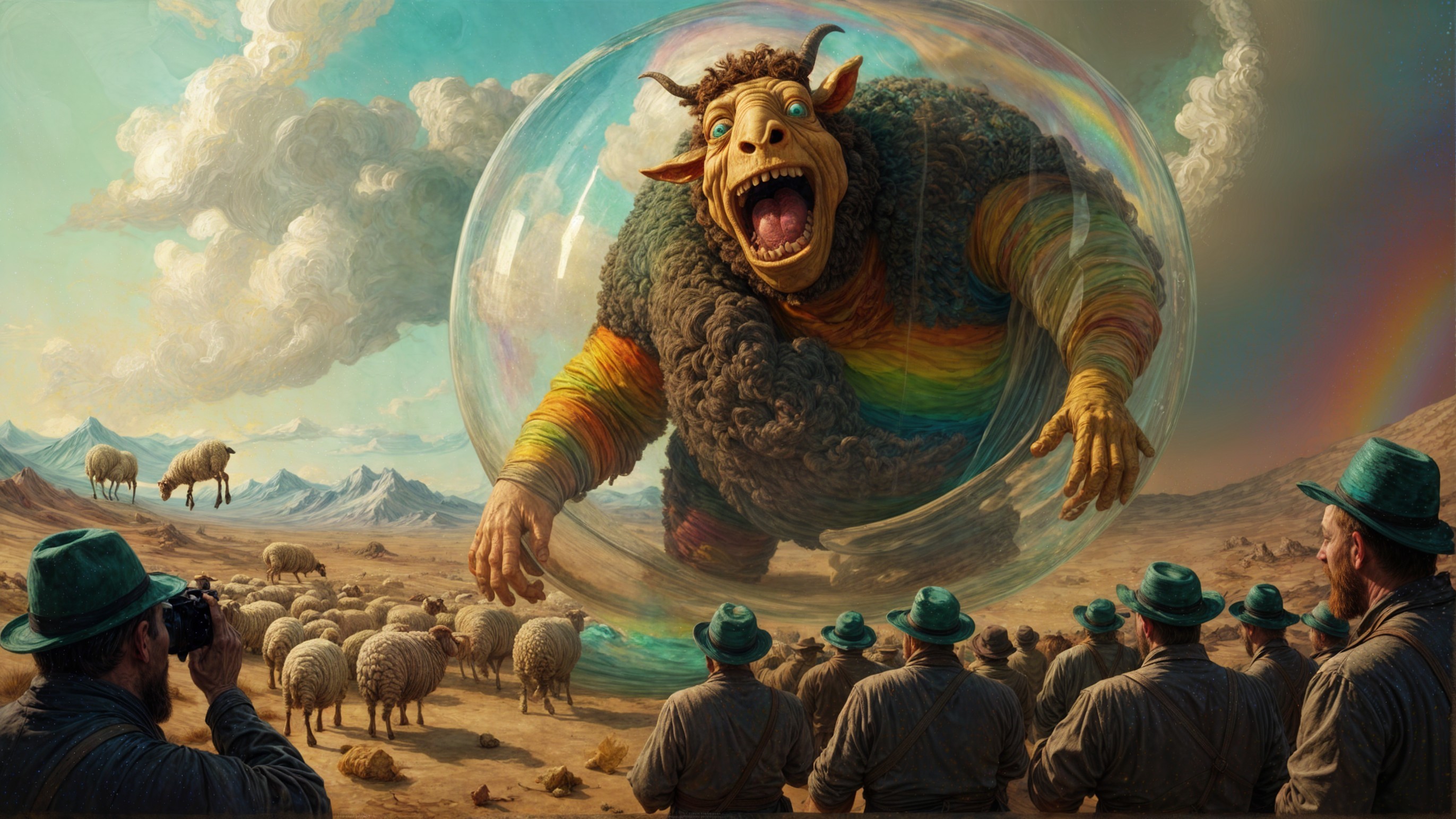 Surreal Landscape with Giant Creature in a Bubble