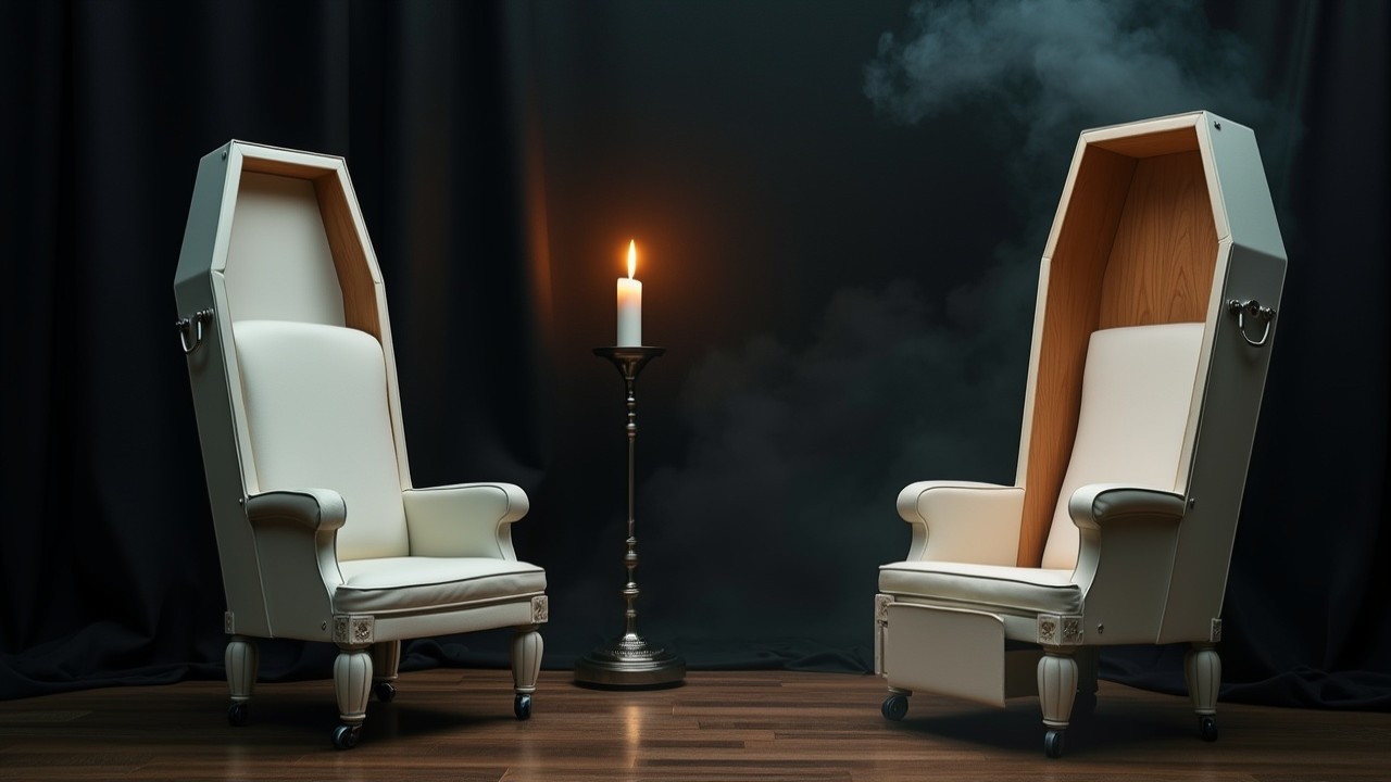 Unique Coffin-Style Chairs with Candle Holder Display