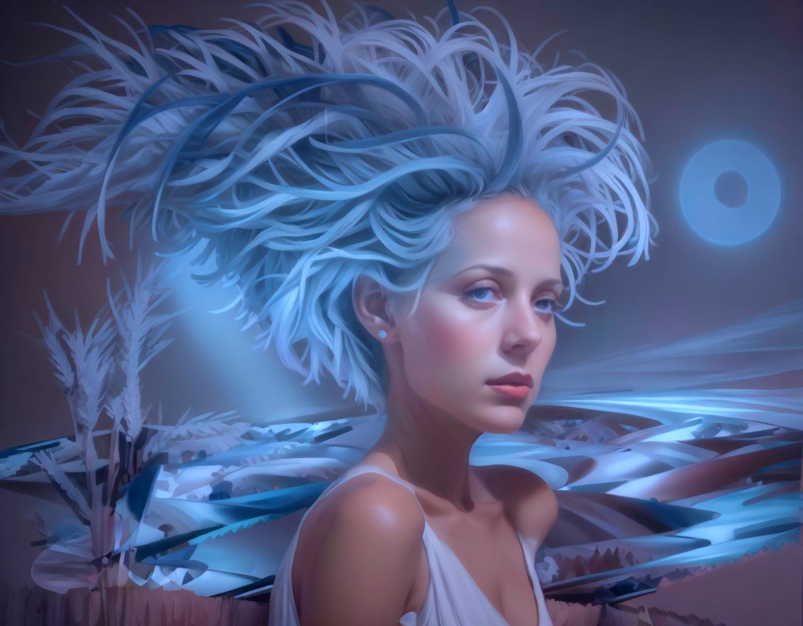 Ethereal Portrait of a Woman with Flowing White Hair