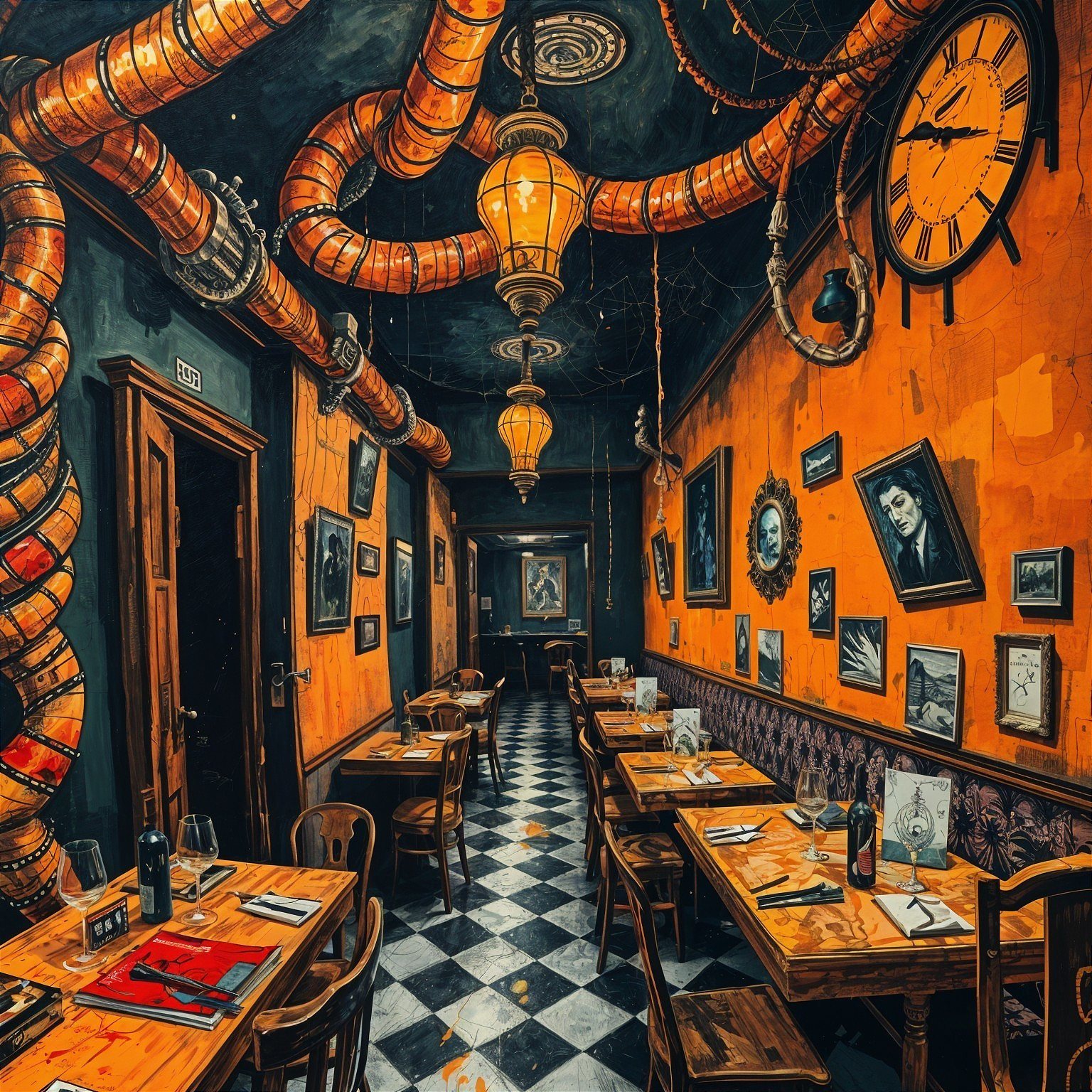 Industrial-Themed Restaurant Interior with Vintage Decor