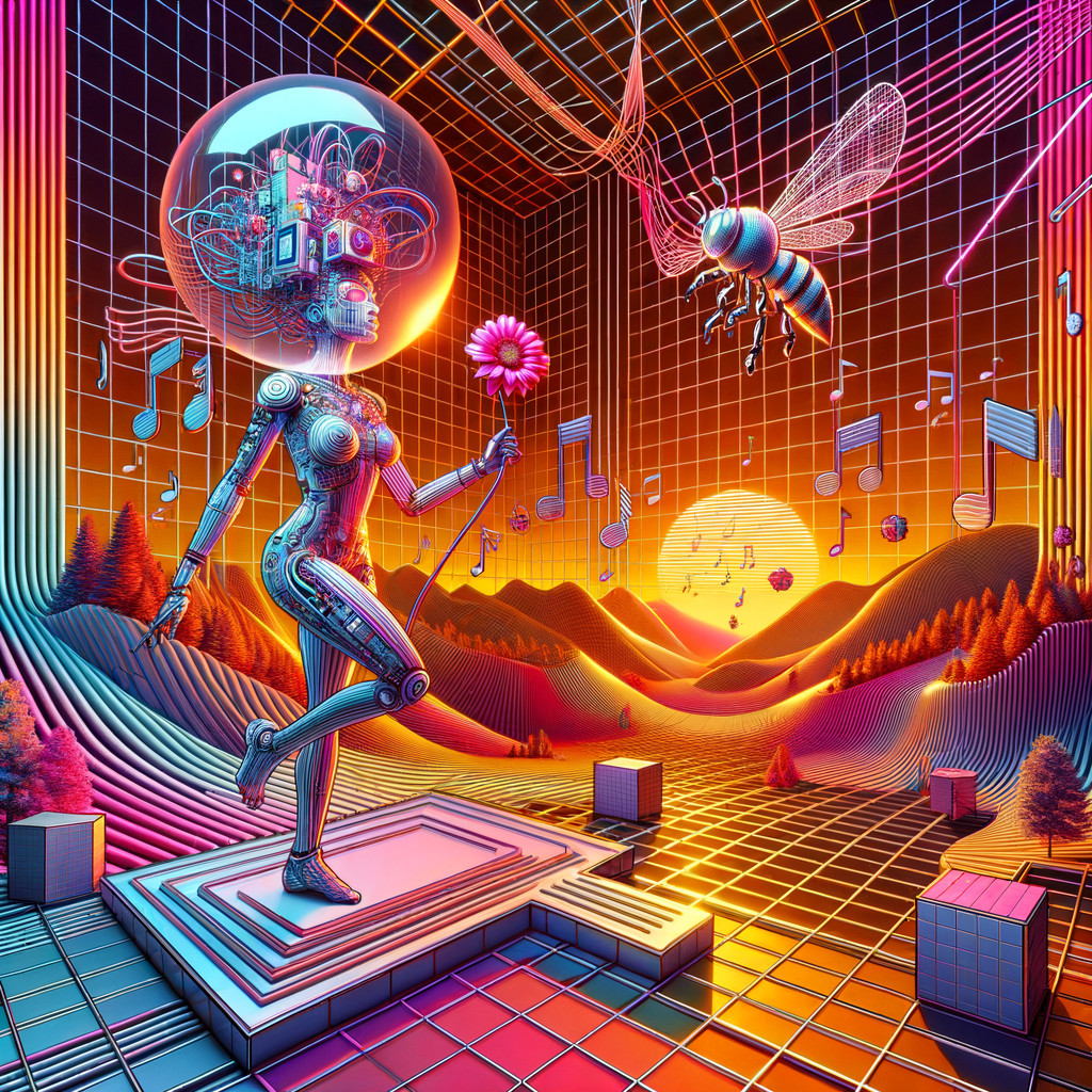 Futuristic Scene of Robot in Vibrant Nature Setting