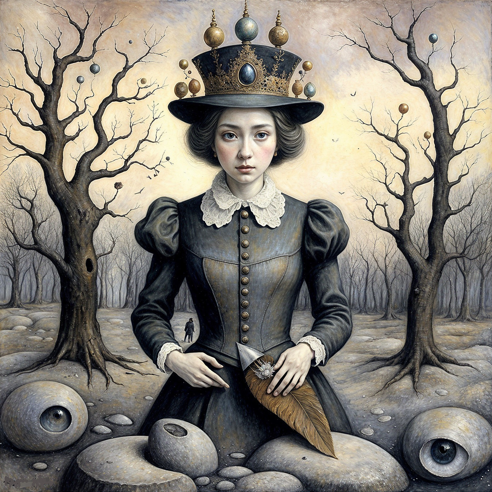 Surreal Landscape with Young Woman and Eerie Atmosphere