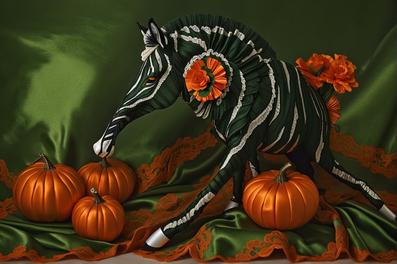 Whimsical Zebra Sculpture in Elegant Autumn Display