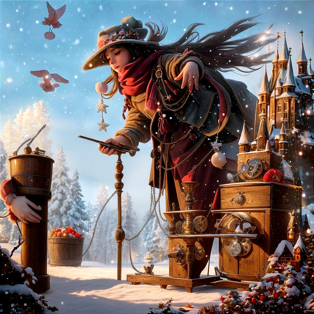 Whimsical Winter Scene with Festive Treats and Snowflakes