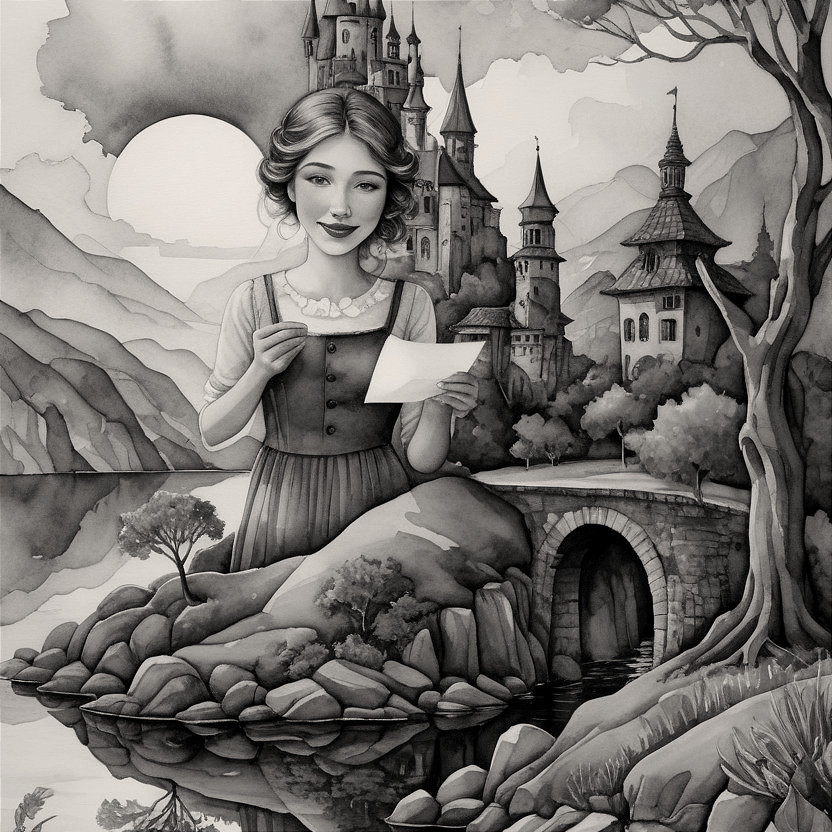 Young Woman in Traditional Attire by Serene Lake