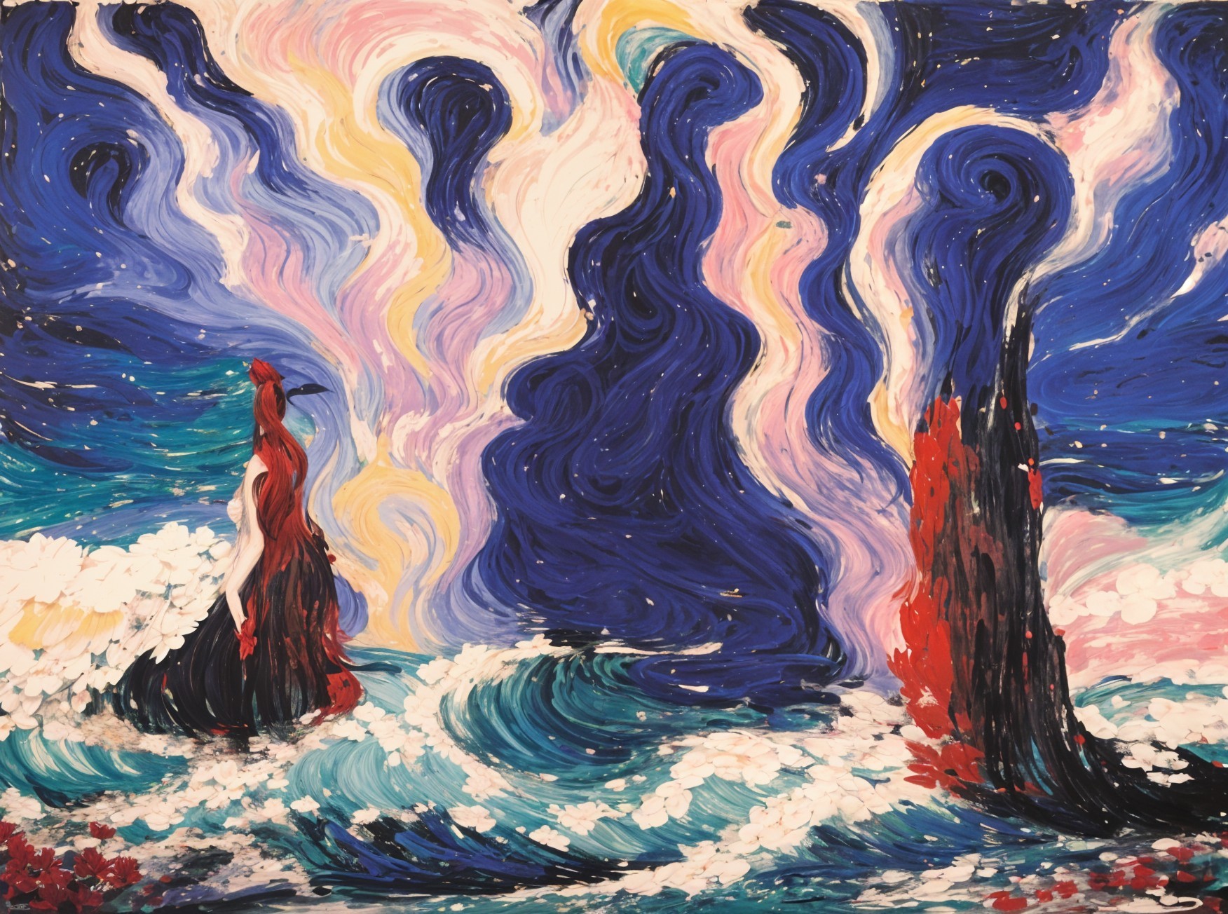 Vibrant Swirling Landscape with Towering Shapes