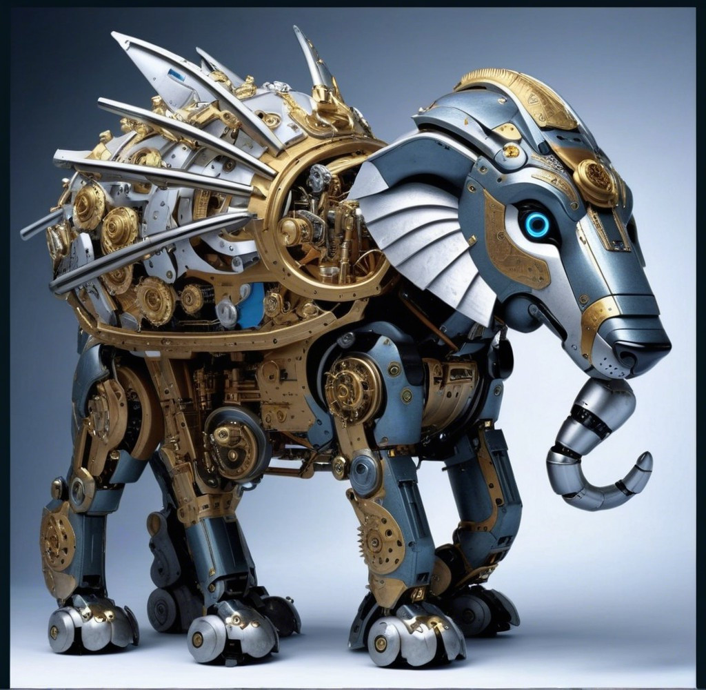 Steampunk Robotic Elephant with Gears and Blue Eye