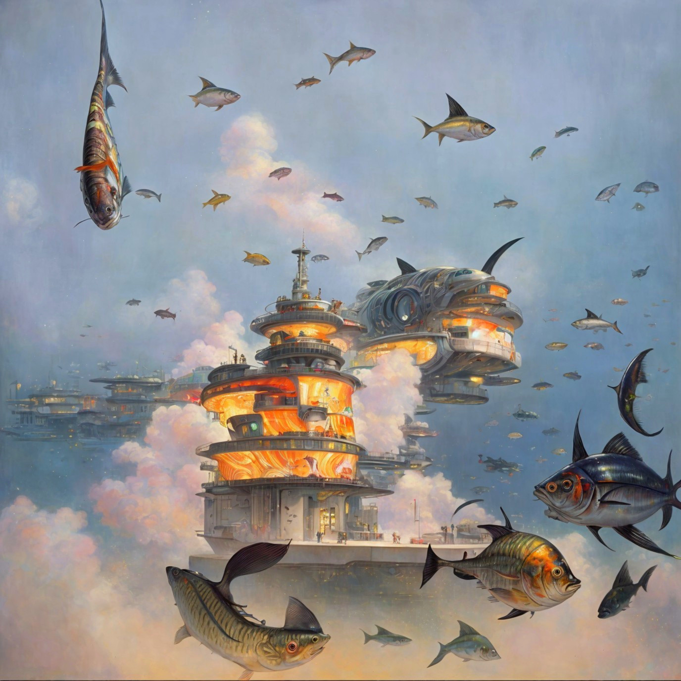 Futuristic Underwater Structure Amidst Colorful Marine Life