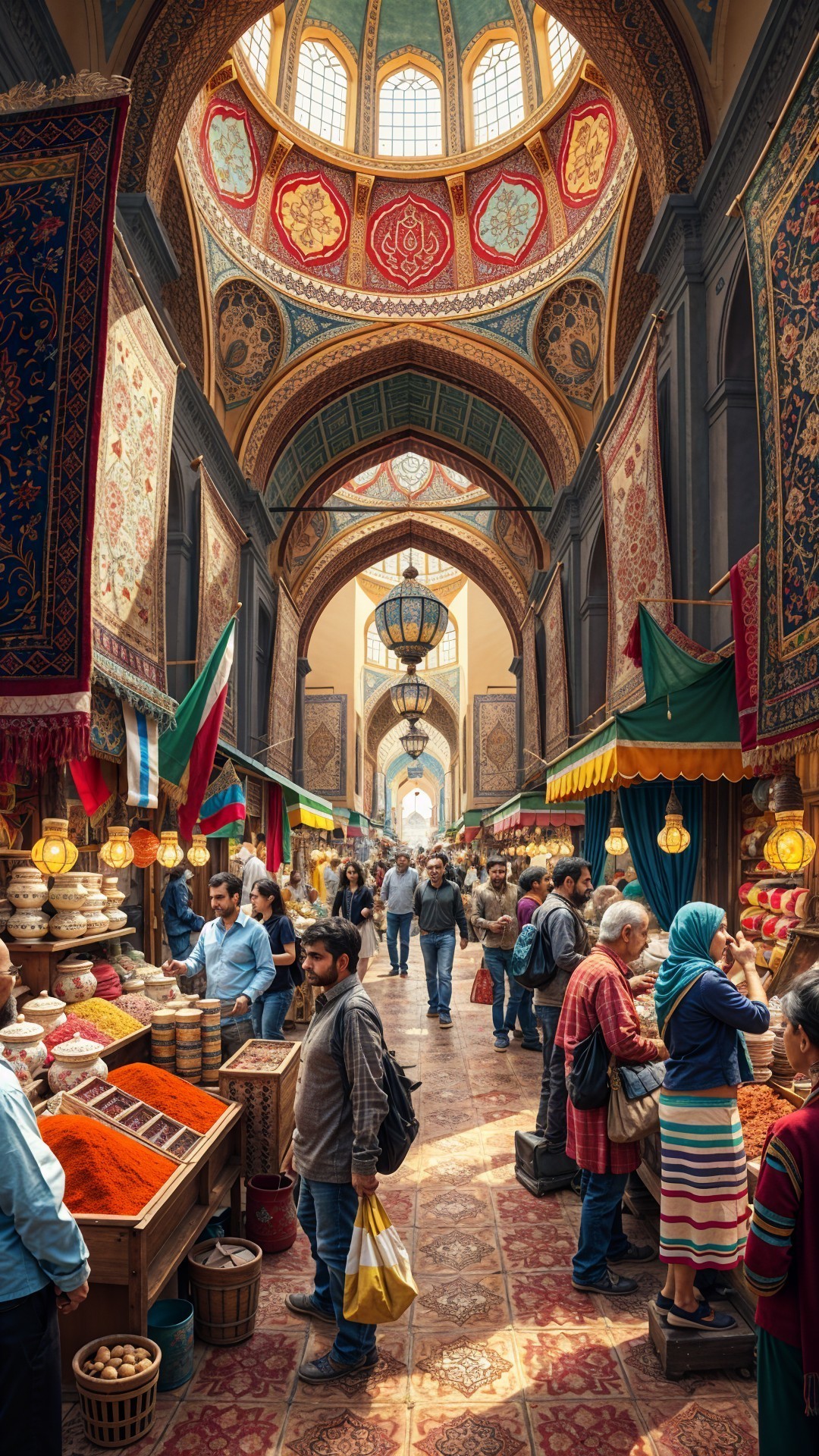 Vibrant Marketplace with Colorful Stalls and Goods