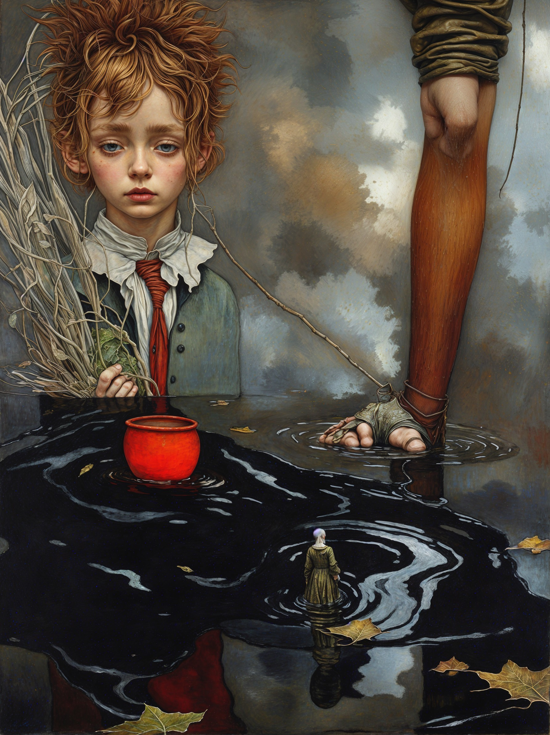 Surreal Landscape with Boy and Enigmatic Figures