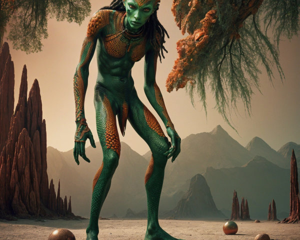 Humanoid Alien Creature in Otherworldly Landscape