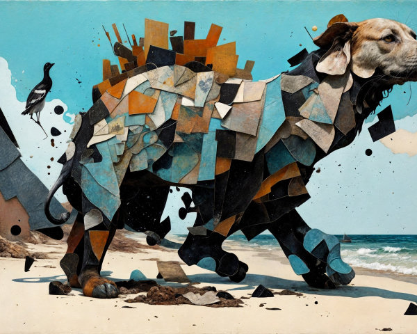 Colorful Geometric Dog on a Beach Scene