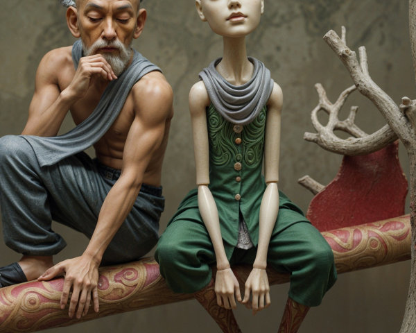 Intricate Figures on Stylized Branch in Fantasy Setting