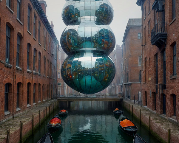 Modern Glass Sphere Installation Over Canal