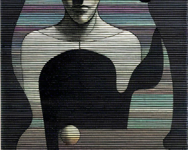 Abstract Humanoid Figure with Colorful Stripes and Shapes