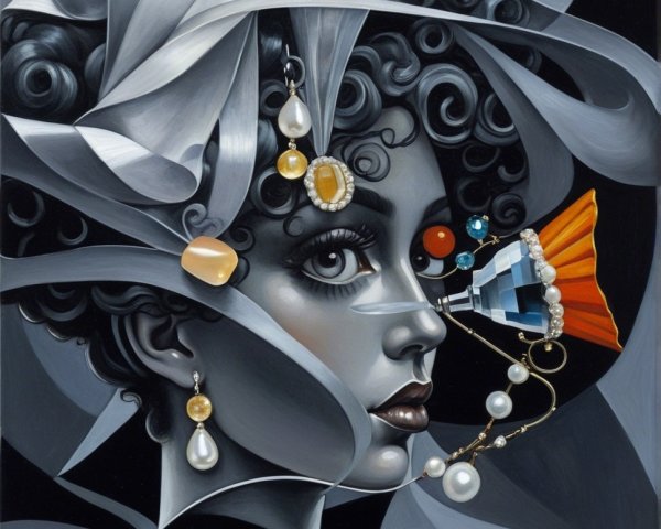 Portrait of a Woman with Curls and Elegant Jewelry