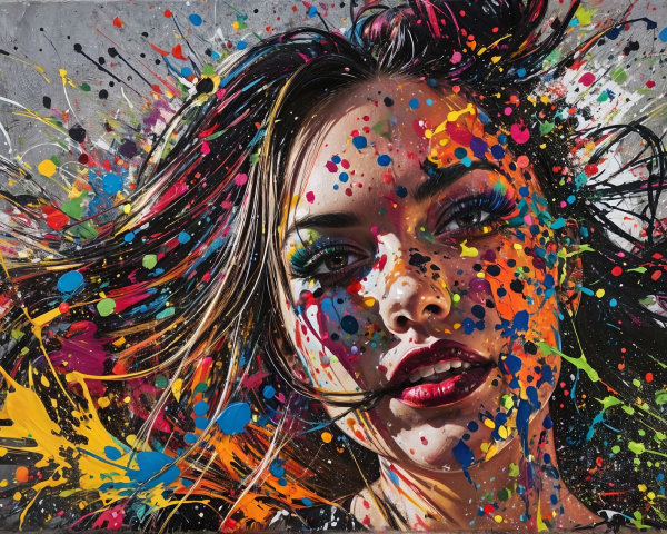Portrait of a woman with colorful paint splashes