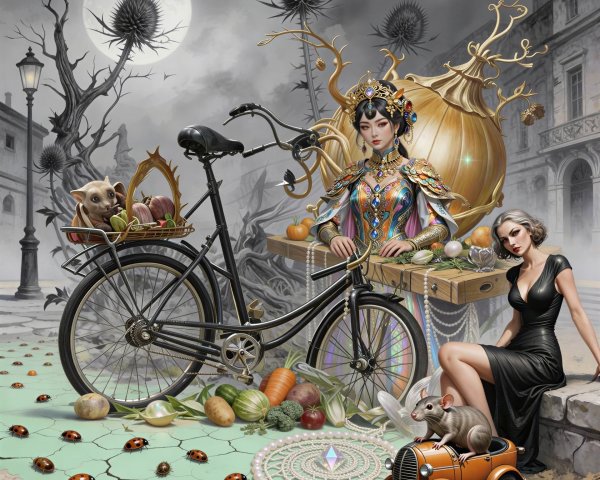 Dream-like painting of a moonlit street scene