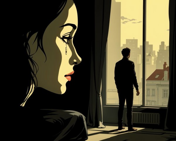 Dramatic Scene of Emotional Connection in Dim Lighting