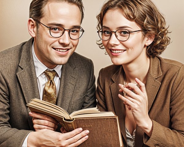 Stylish Couple Engaged in Scholarly Discussion