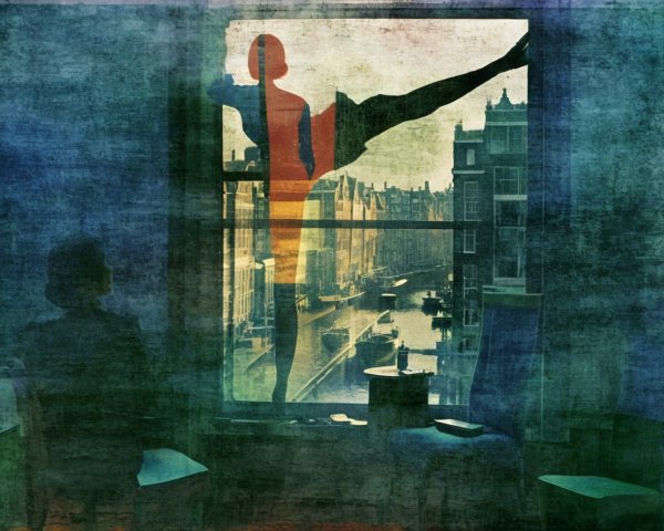 Silhouette of Dancer Against Scenic Canal View