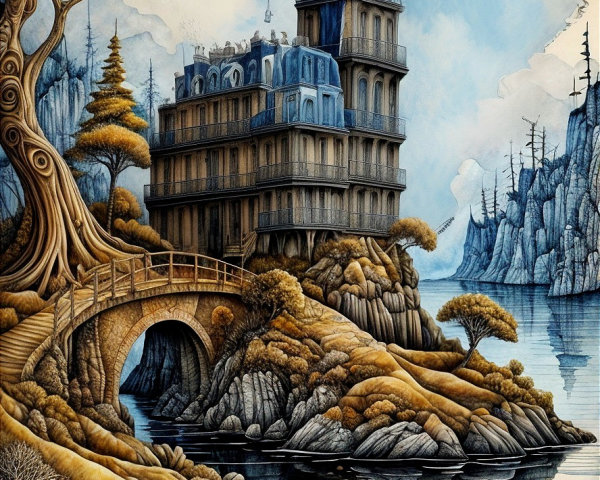 Whimsical Landscape with Grand Castle and River