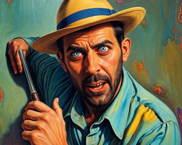 Dramatic Portrait of a Man with Firearm and Colors