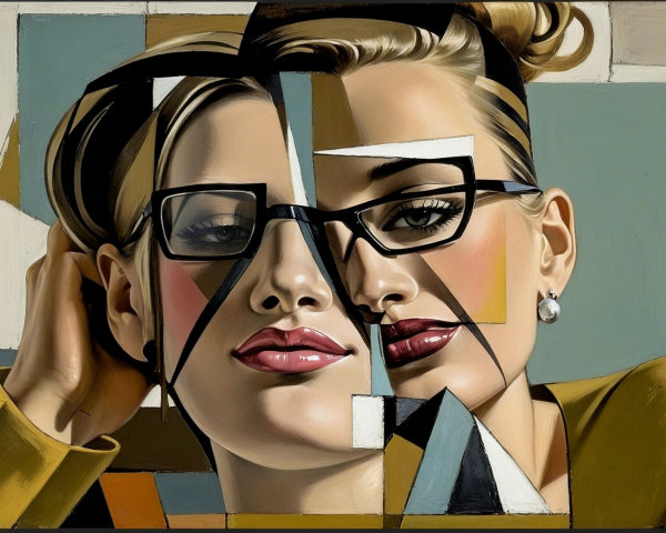 Stylized Geometric Portrait of a Woman with Bold Colors