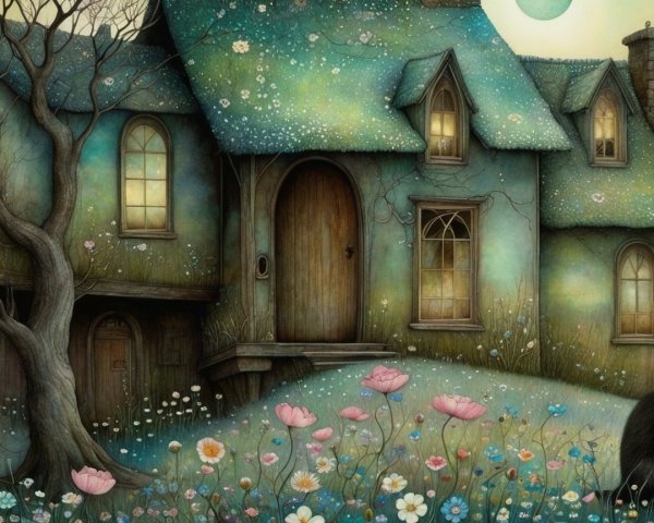 Enchanting Cottage Surrounded by Colorful Flowers