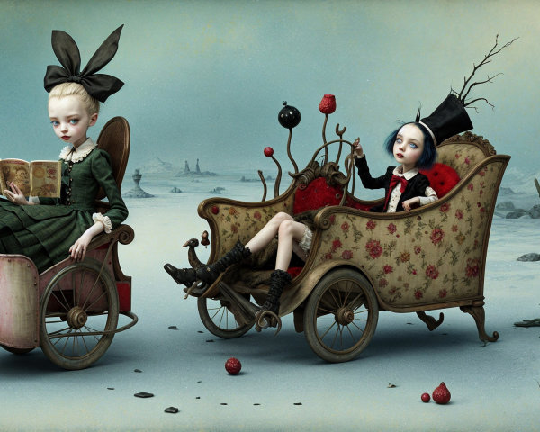 Intricately Designed Dolls in Whimsical Carts