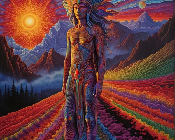 Surreal Landscape with Majestic Figure and Vibrant Colors