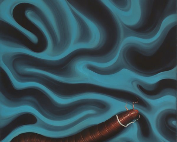 Surreal Artwork of a Worm in Abstract Blue Background