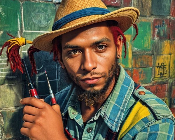 Stylish Individual with Red Dreadlocks and Graffiti Wall