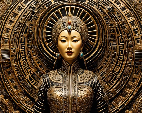 Intricately Designed Sculpture of a Woman with Patterns