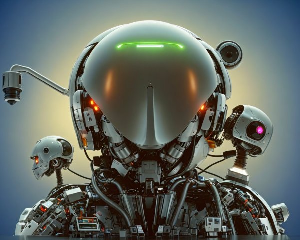 Futuristic humanoid robot with glowing accents and components