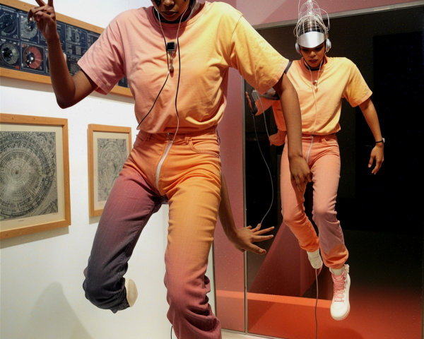 Person in Futuristic Headpiece in Stylized Art Space