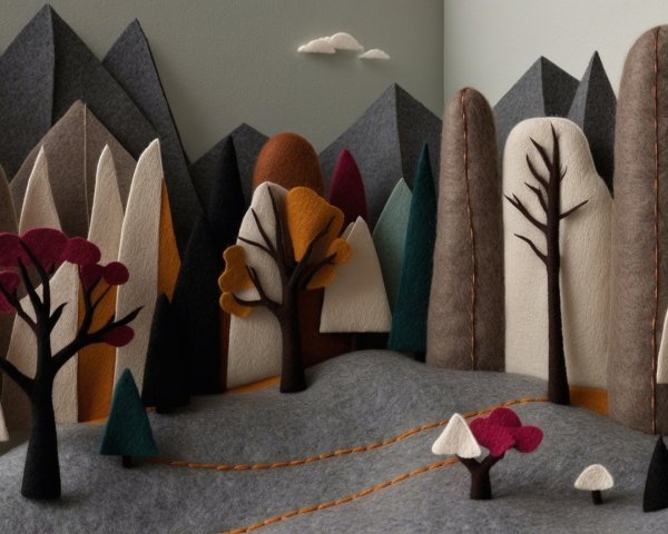 Whimsical Felt Landscape with Autumn Colors and Trees