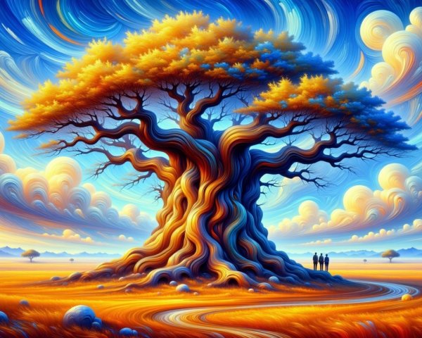 Majestic tree with vibrant orange leaves and sky