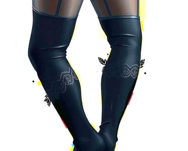 Black Thigh-High Stockings with Lace and Colorful Background