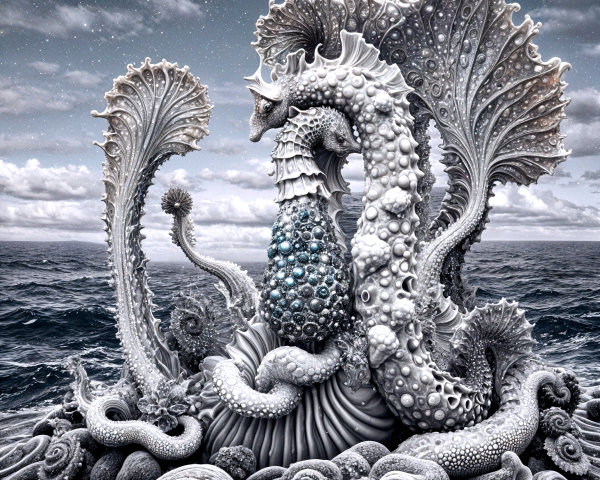Surreal Underwater Scene with Intricate Sea Creature Sculpture