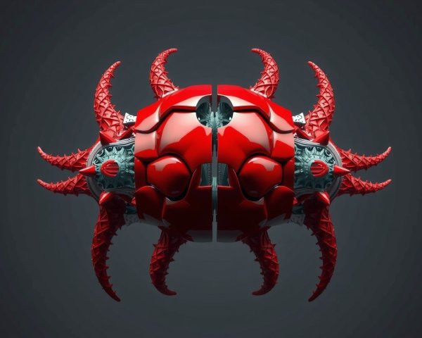 Futuristic Red Spherical Robot with Metallic Accents