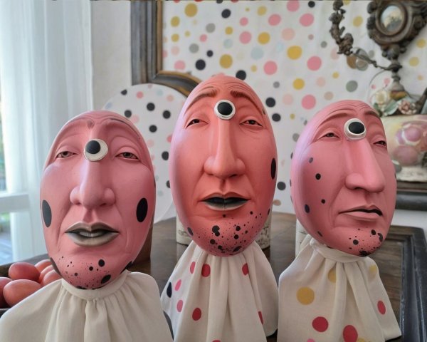 Abstract Figures with Distinct Expressions in Pink Shades