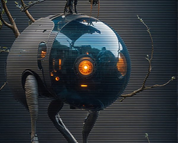 Futuristic Robotic Bird with Metallic Features and Circuitry