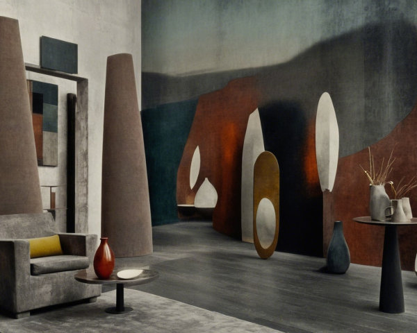 Modern Minimalist Interior with Sculptural Elements