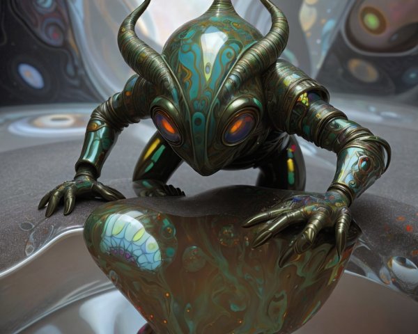 Bioluminescent Alien with Heart-Shaped Organ Displayed