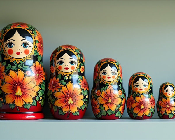Traditional Russian Matryoshka Dolls in Vibrant Colors
