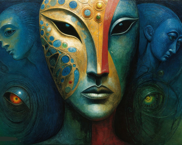 Stylized Face with Intricate Patterns and Colors